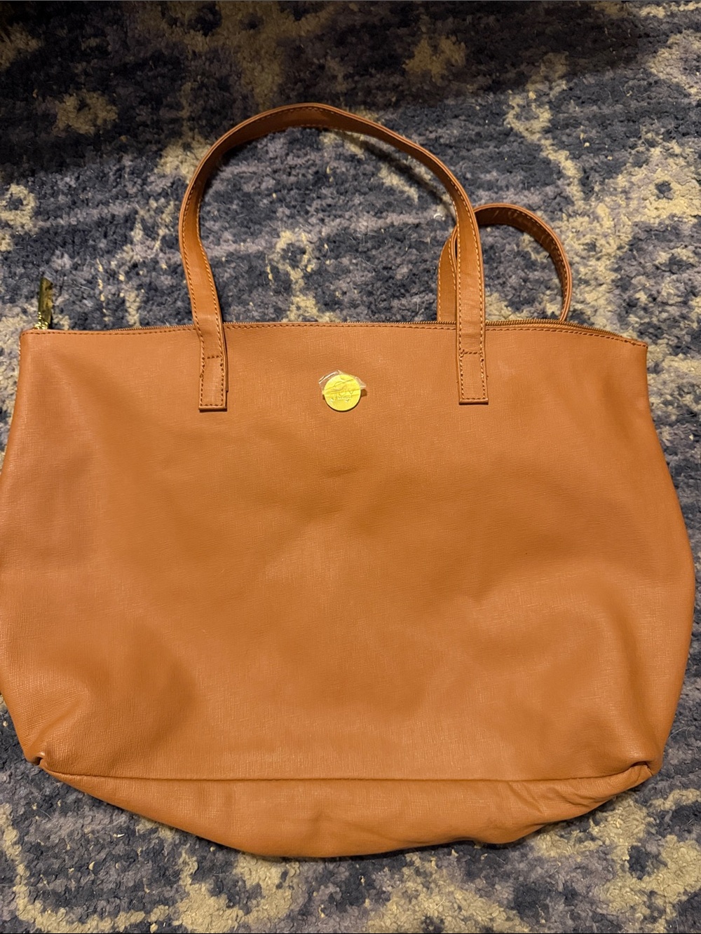 Joy Mangano Tan Leather Tote with Gold Logo